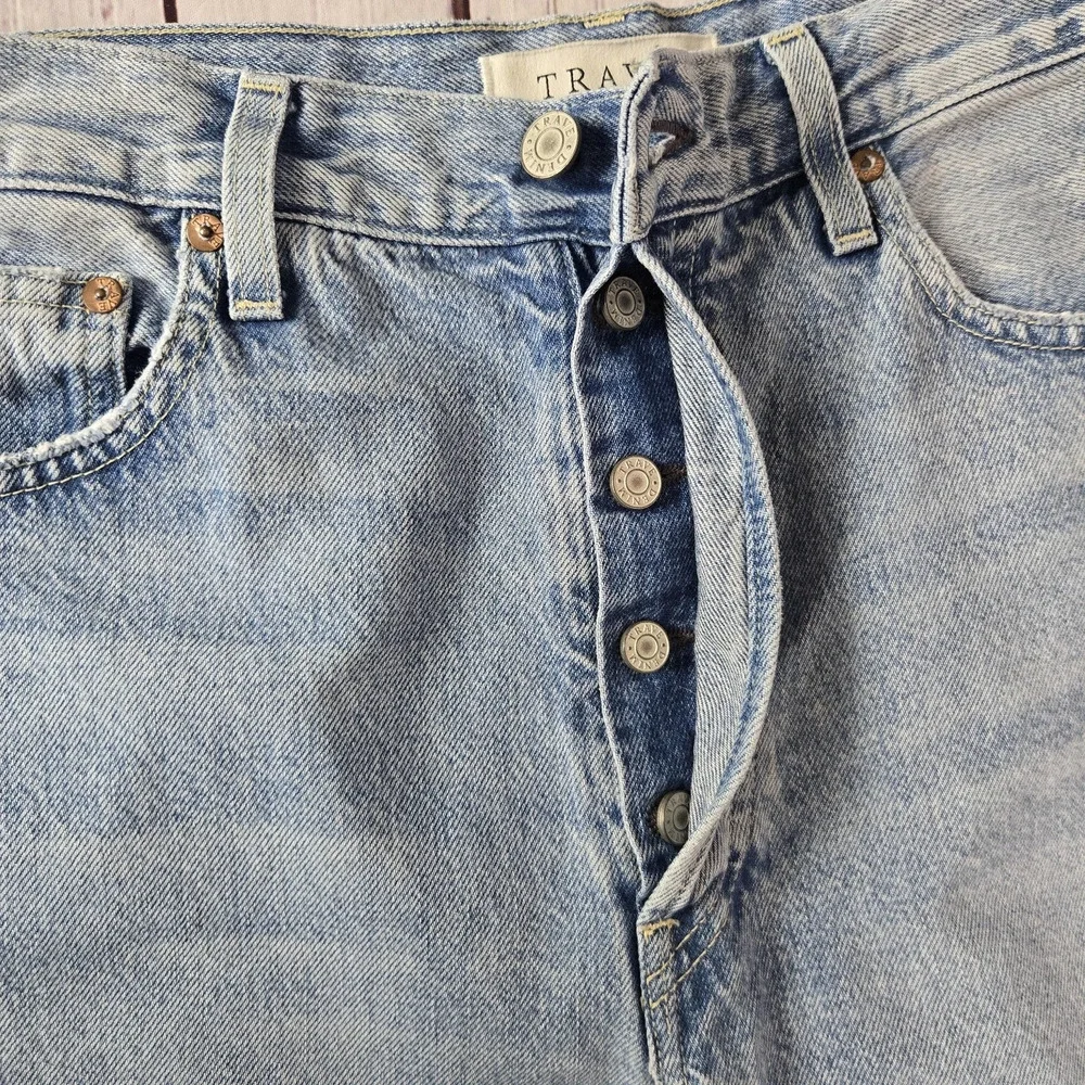 Trave Jeans Harper Crop Straight High Rise Raw Hem Button Fly Grunge Denim 30